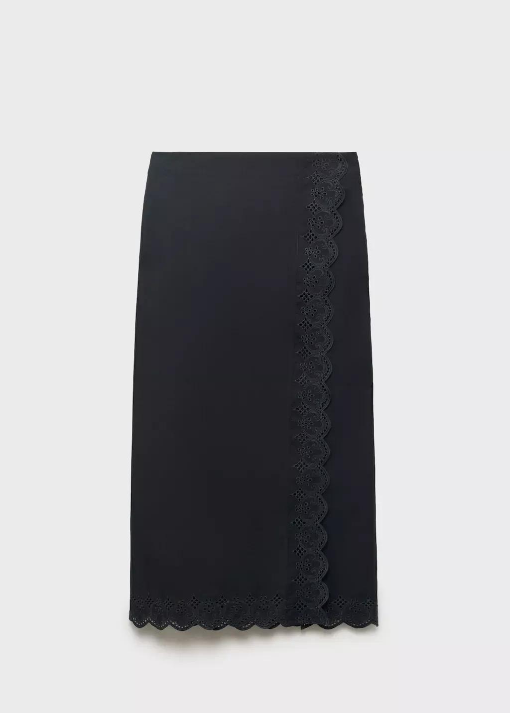 Black Embroidered Cotton Skirt, , large image number 3