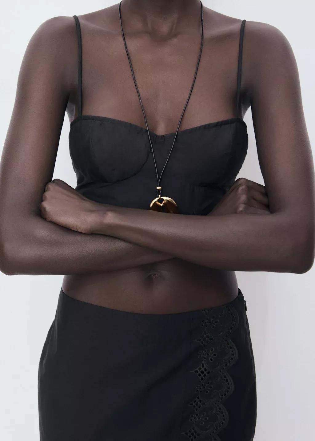 Black Embroidered Cotton Skirt, , large image number 4