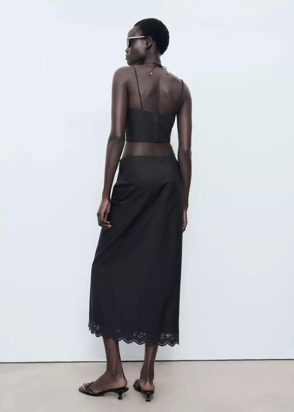 Black Embroidered Cotton Skirt, , large image number 6