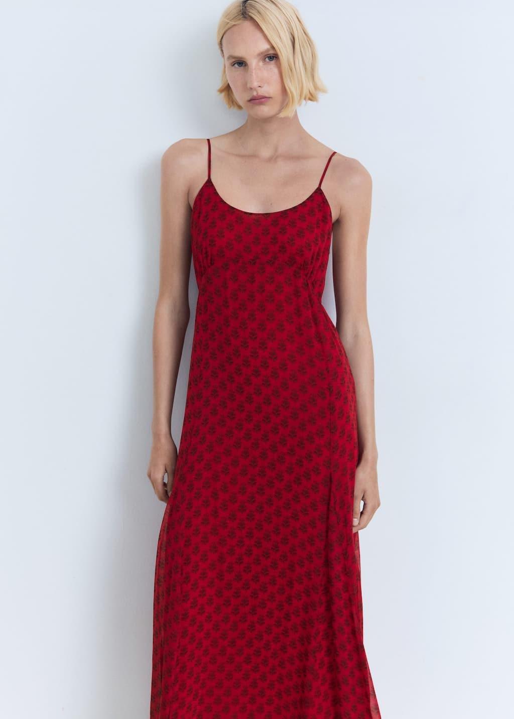 Red Floral-Print Chiffon Dress, , large image number 0