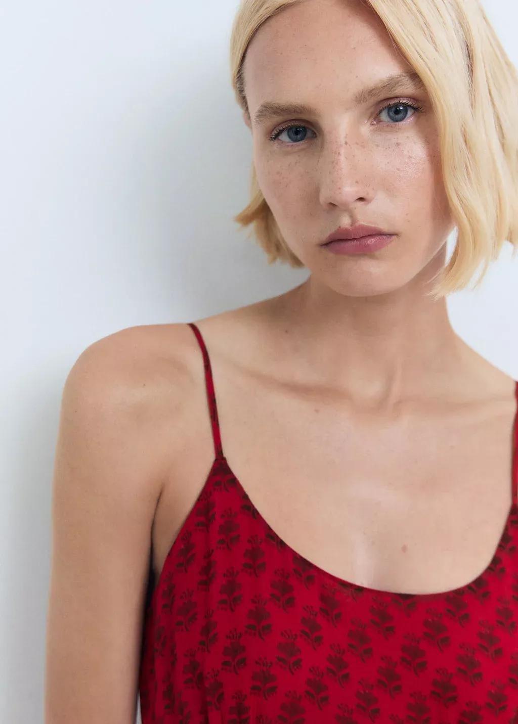 Red Floral-Print Chiffon Dress, , large image number 1