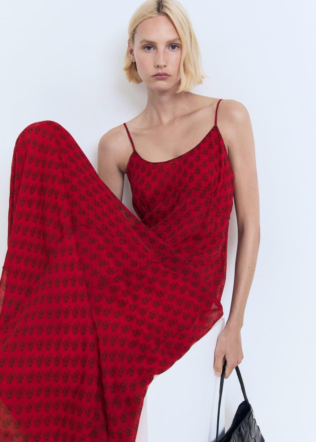 Red Floral-Print Chiffon Dress, , large image number 2