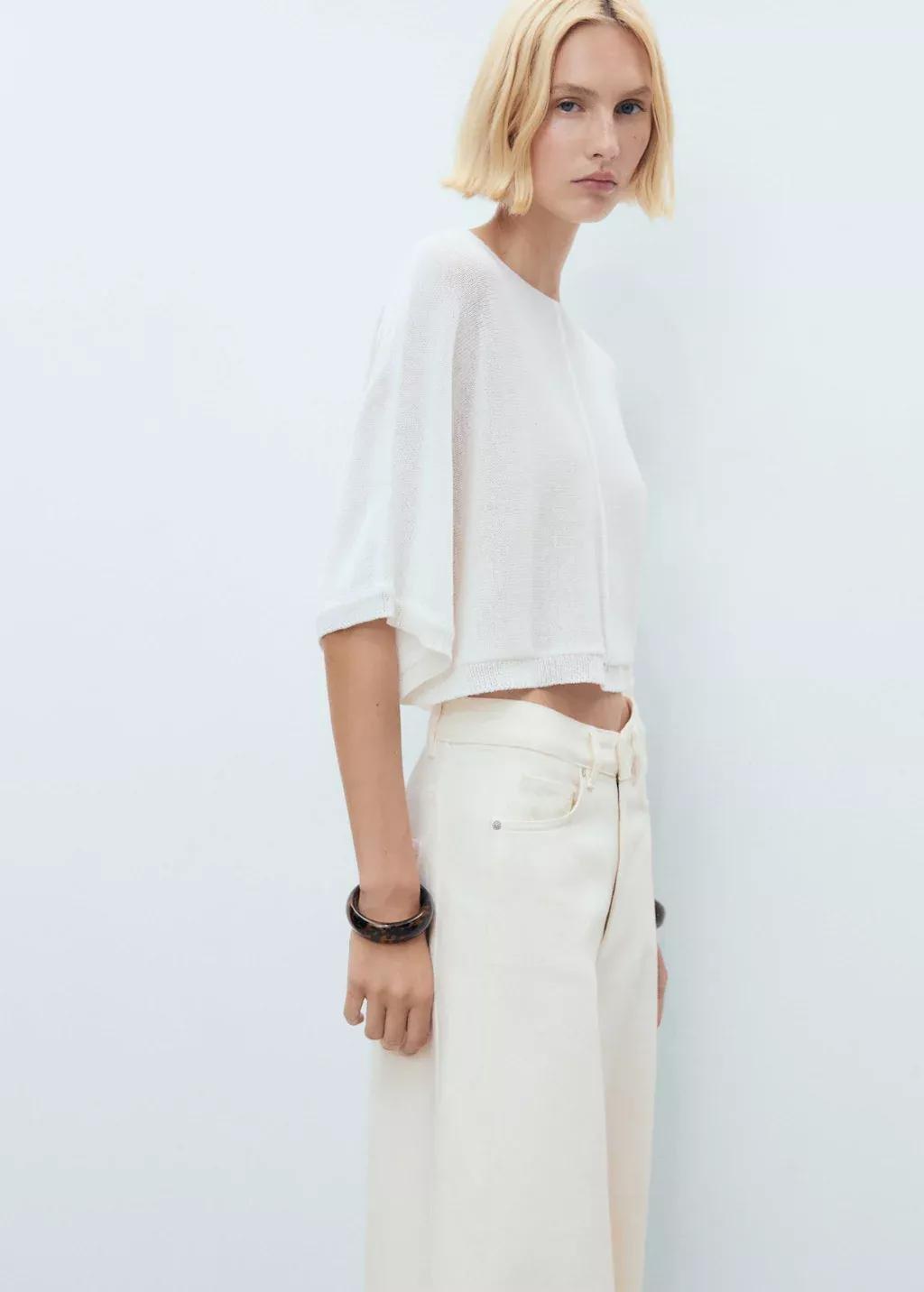 White Oversized Fine-Knit Sweater, , large image number 0