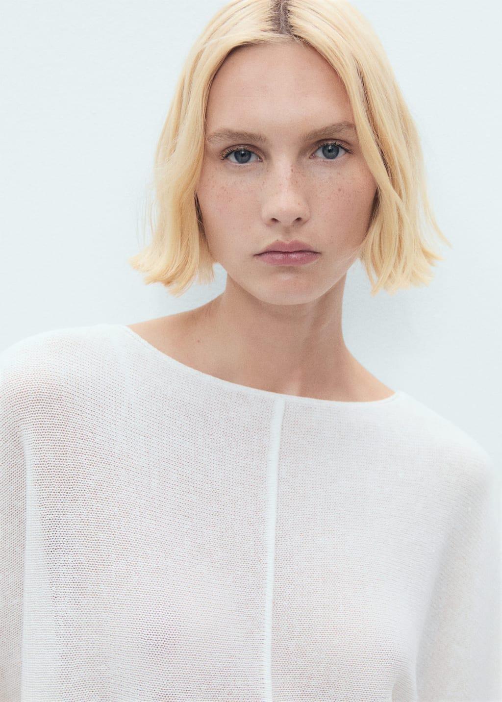 White Oversized Fine-Knit Sweater, , large image number 1