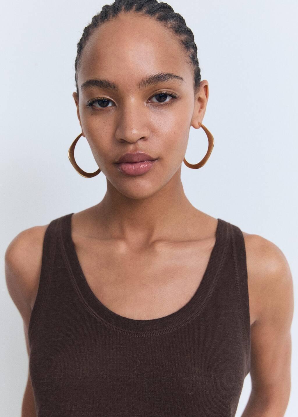 Brown Strap Linen Top, , large image number 1