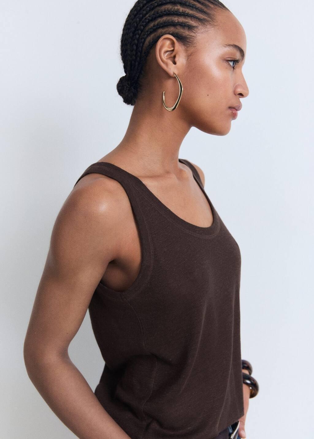 Brown Strap Linen Top, , large image number 2