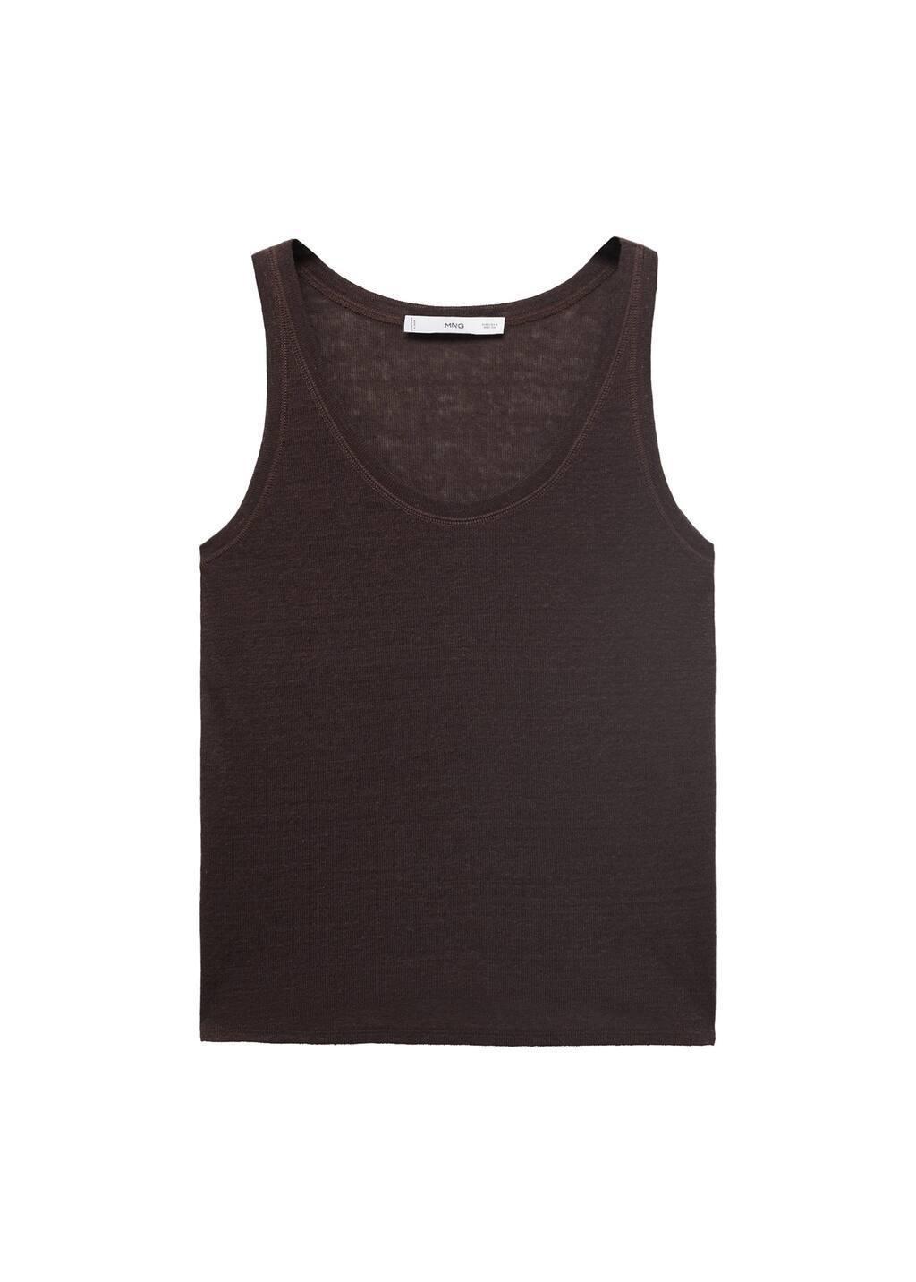 Brown Strap Linen Top, , large image number 3