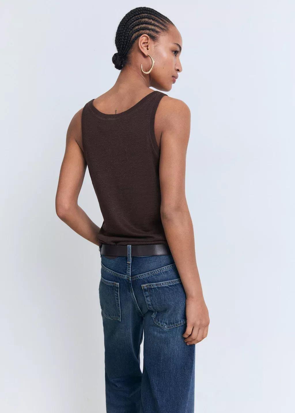 Brown Strap Linen Top, , large image number 5