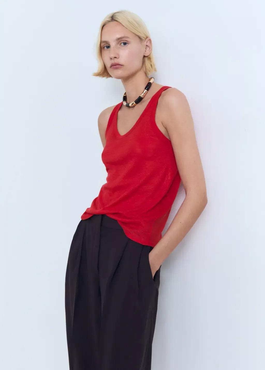 Red Strap Linen Top, , large image number 0