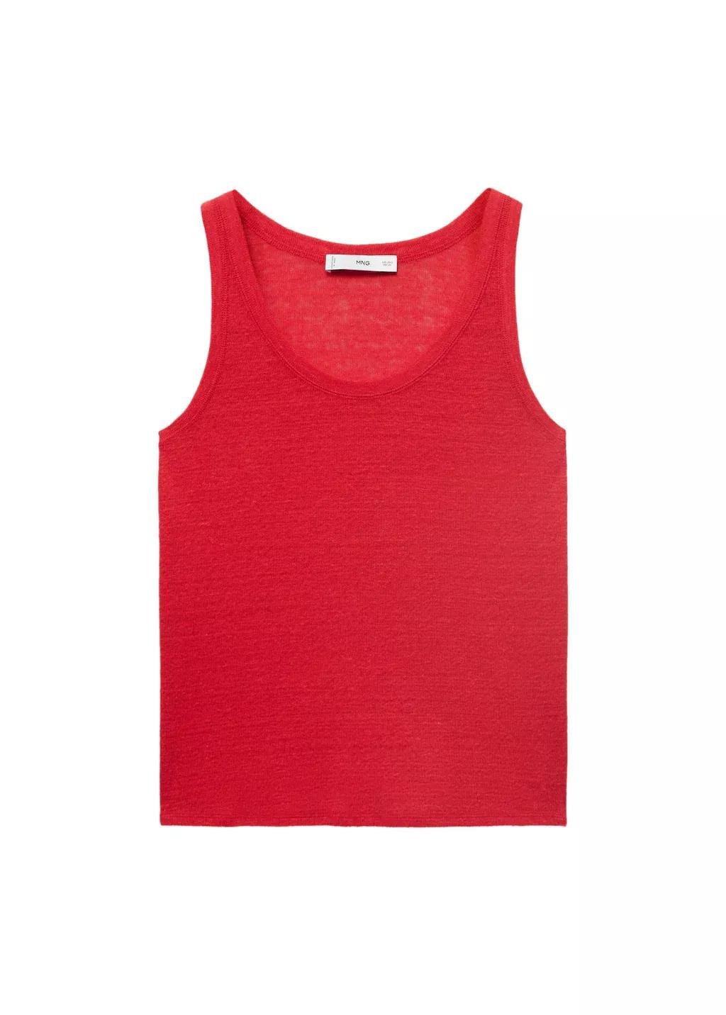 Red Strap Linen Top, Red, large image number 3