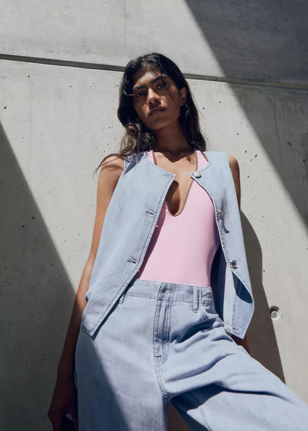 OPEN BLUE Buttoned denim gilet, Open Blue, medium