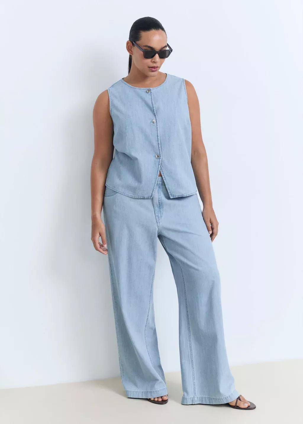 OPEN BLUE Buttoned denim gilet, Open Blue, medium