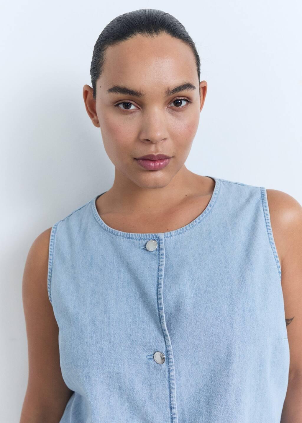 OPEN BLUE Buttoned denim gilet, Open Blue, medium