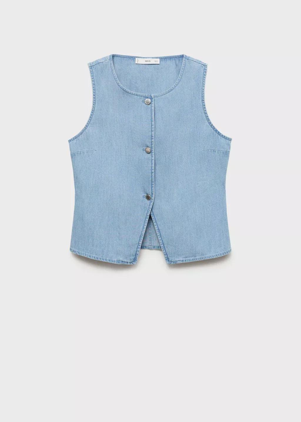 OPEN BLUE Buttoned denim gilet, , large image number 3