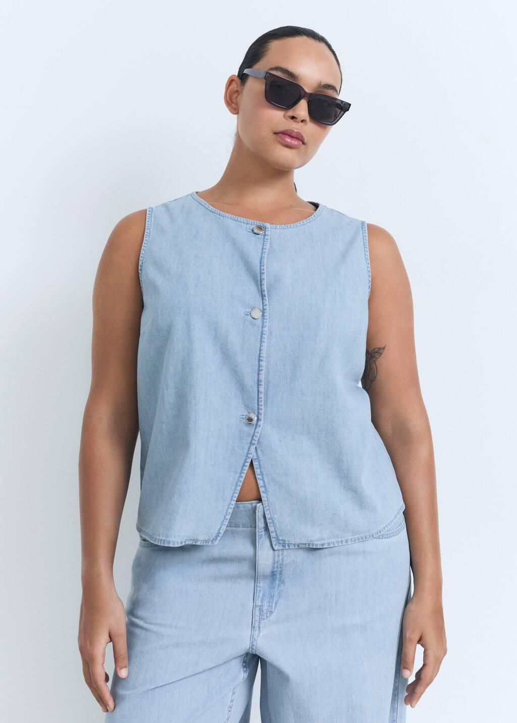 OPEN BLUE Buttoned denim gilet, , large image number 4