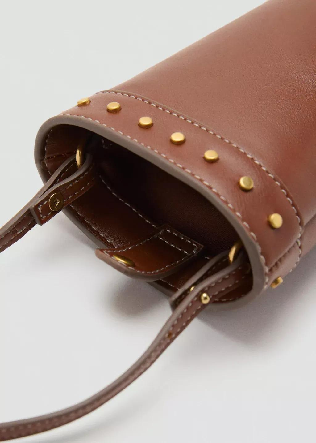 MEDIUM BROWN Studded mobile phone case with shoulder strap, Medium Brown, large image number 2