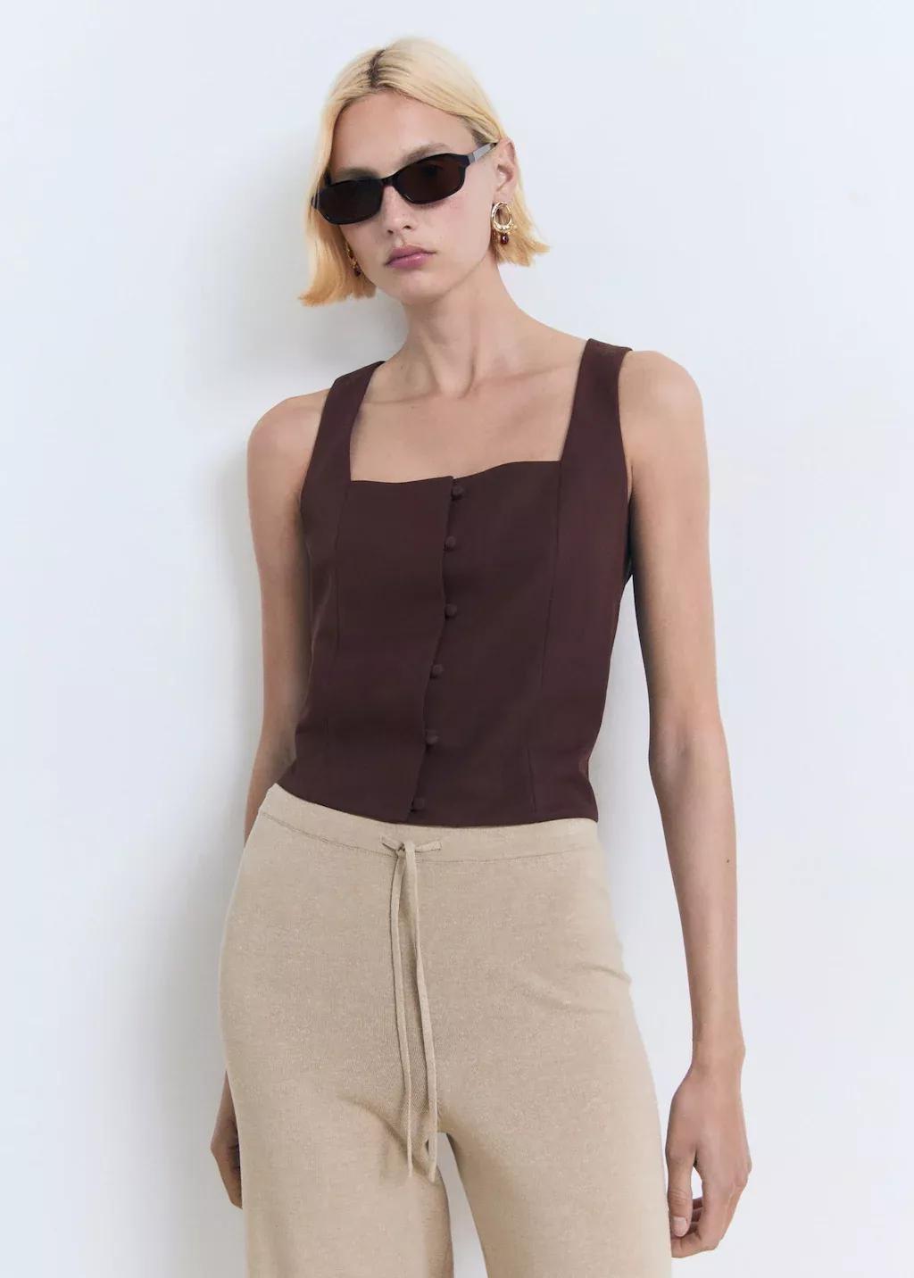 Beige Straight Knitted Trousers, , large image number 1