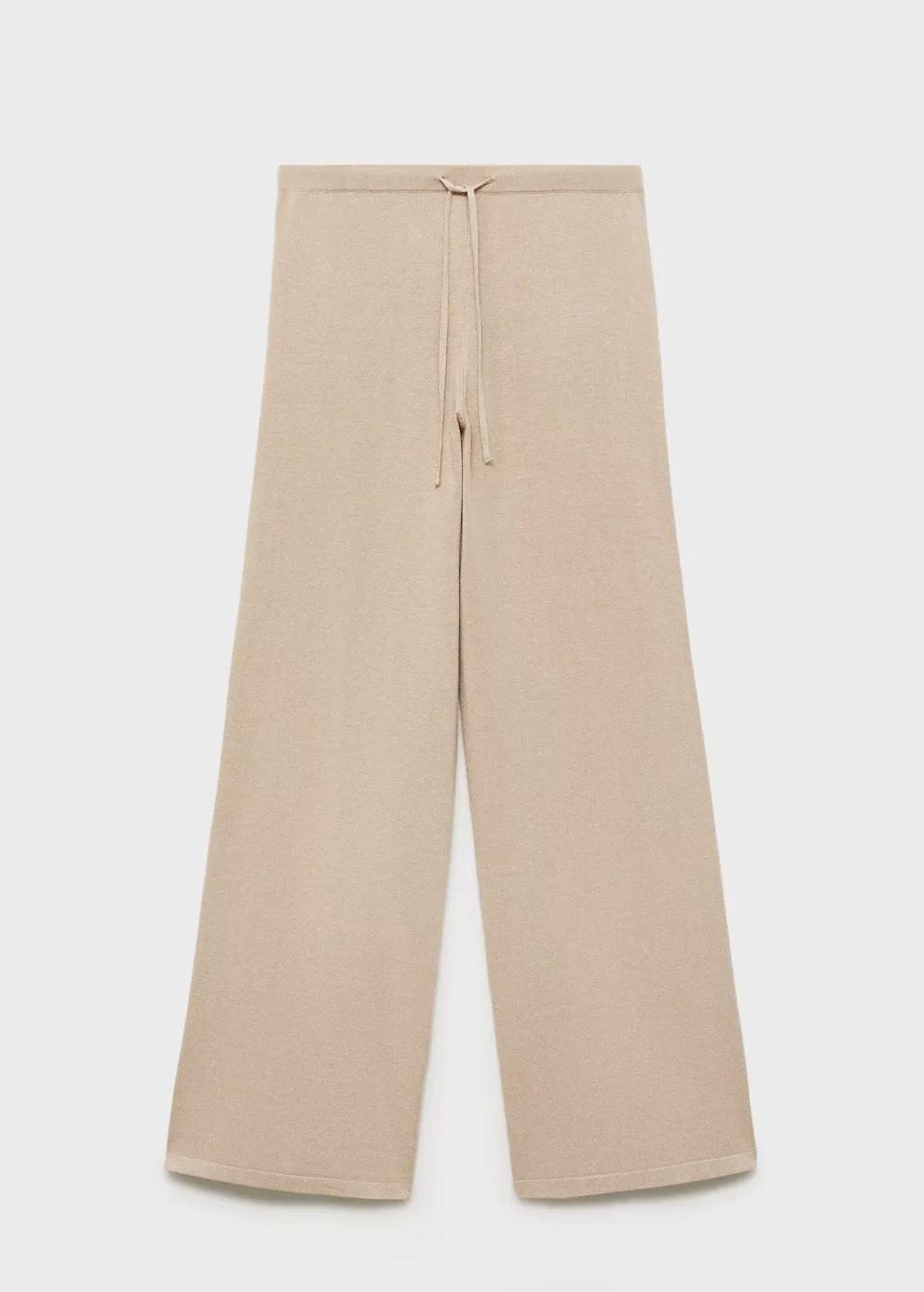 Beige Straight Knitted Trousers, , large image number 4