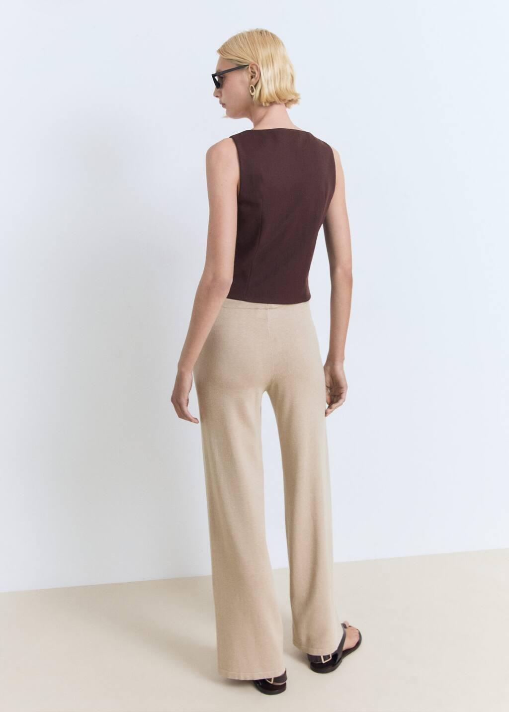 Beige Straight Knitted Trousers, , large image number 8