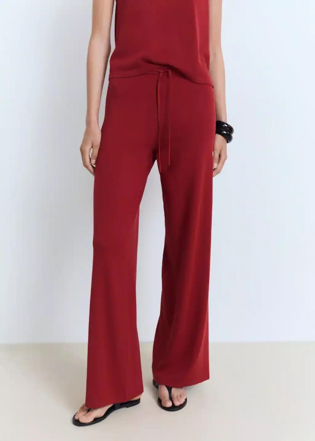 Red Straight Knitted Trousers, , large image number 0