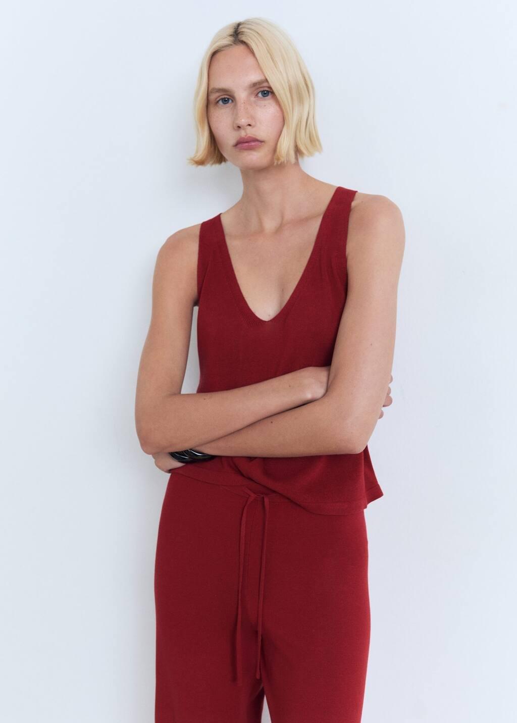Red Straight Knitted Trousers, , large image number 1