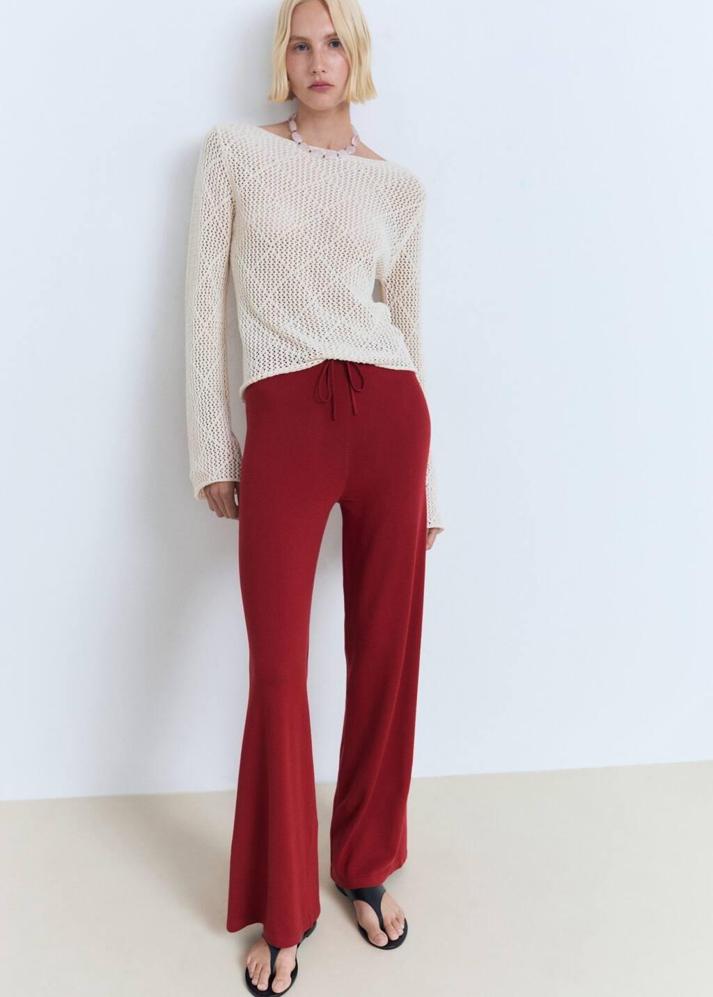 Red Straight Knitted Trousers, , large image number 2