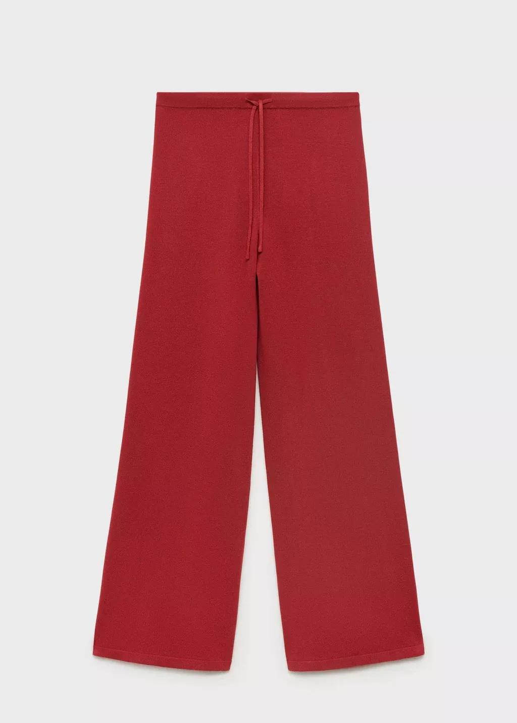 Red Straight Knitted Trousers, , large image number 3