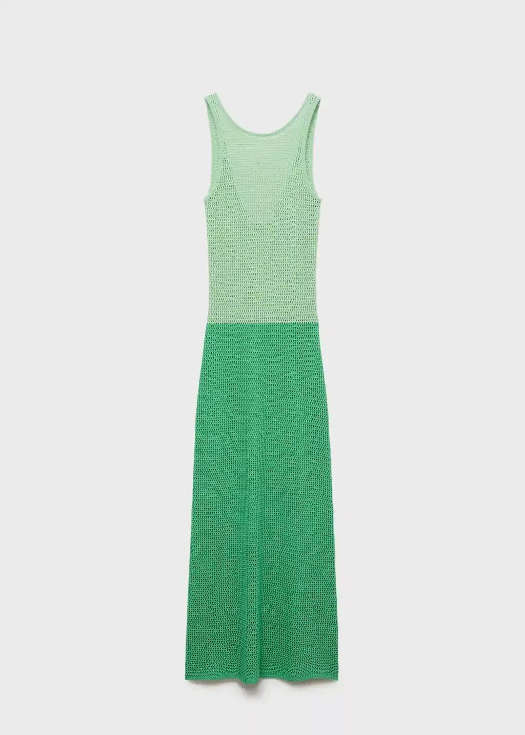GREEN Long two-tone crochet dress, , large image number 3