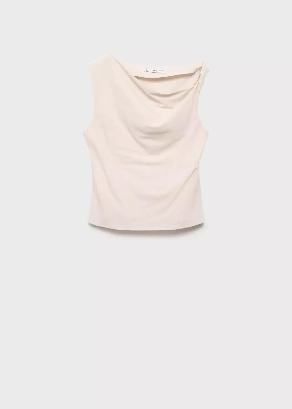 Cream Asymmetrical Draped Top With Straps, , large image number 3