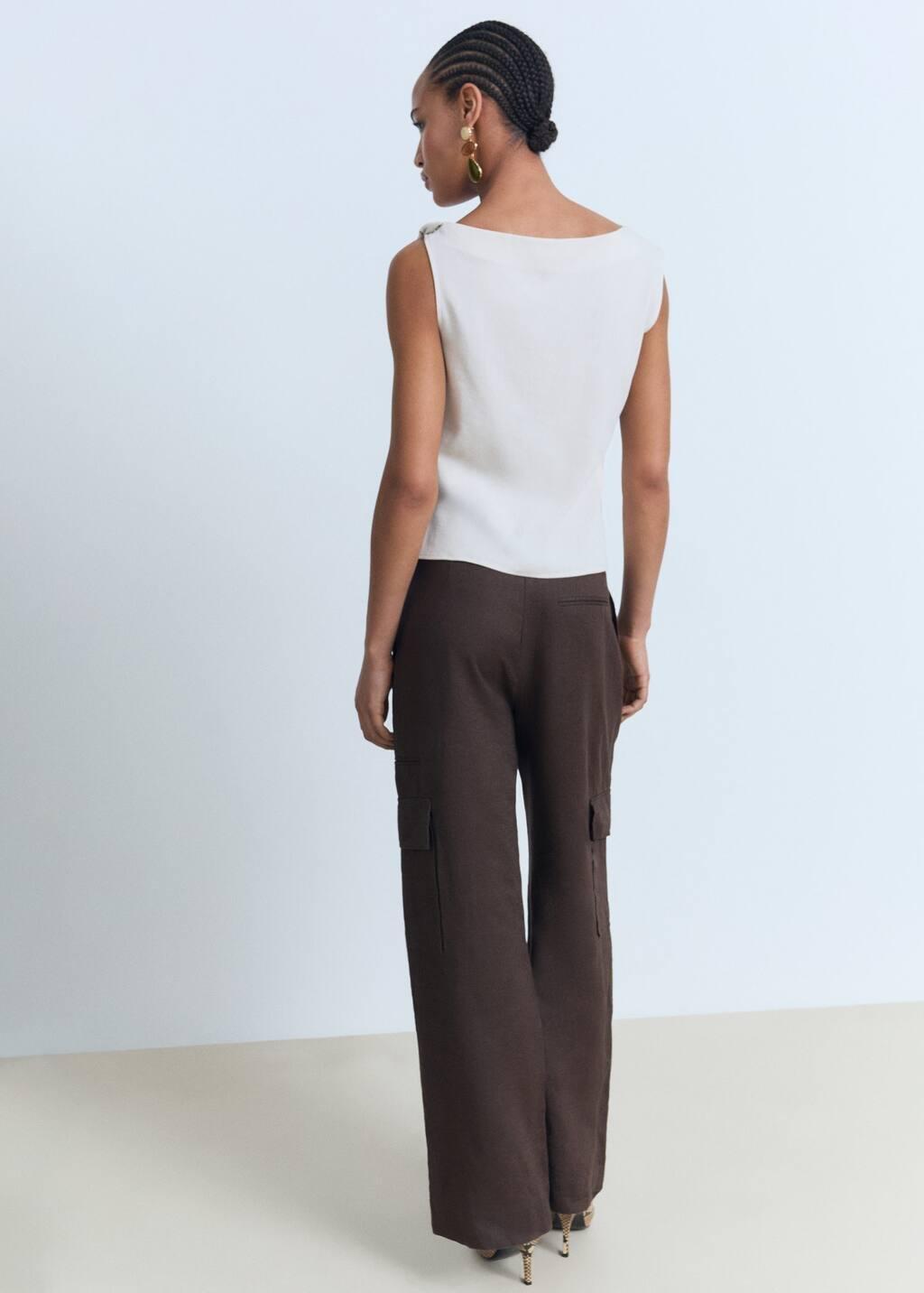 Cream Asymmetrical Draped Top With Straps, , large image number 4