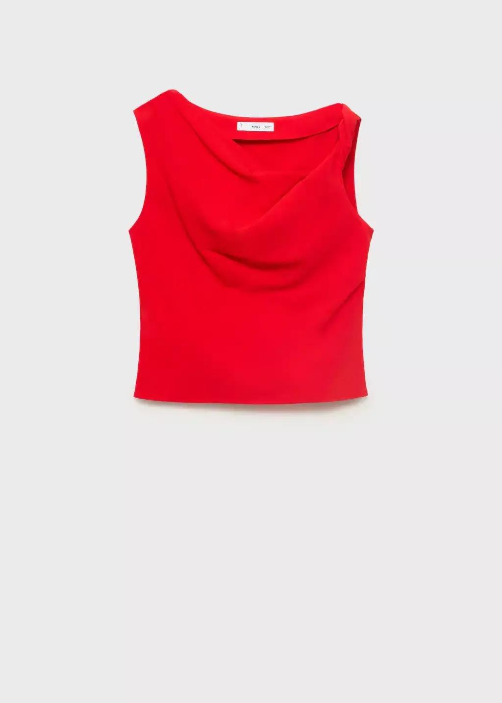 Red Asymmetrical Draped Top With Straps, , large image number 3
