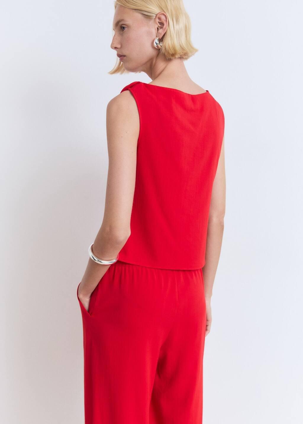 Red Asymmetrical Draped Top With Straps, , large image number 5