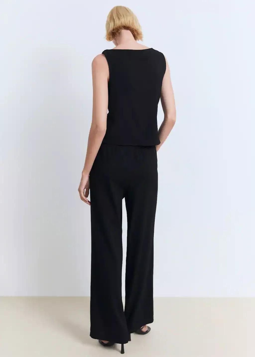 Black Asymmetrical Draped Top With Straps, Black, large image number 5