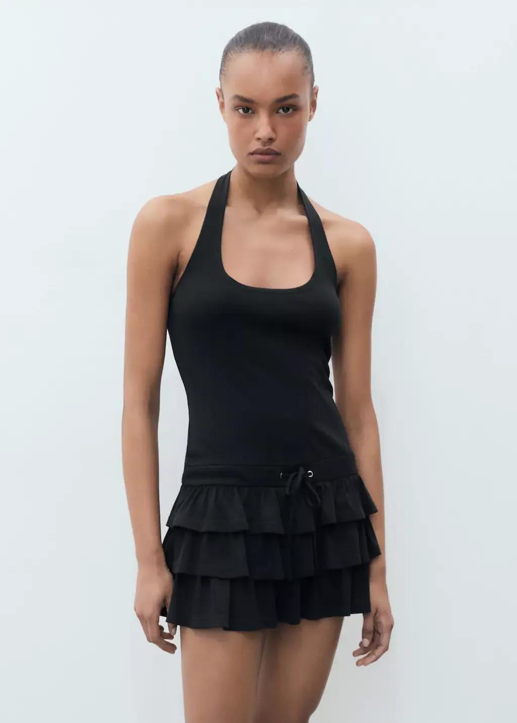 BLACK Short ruffled dress, Black, large image number 0