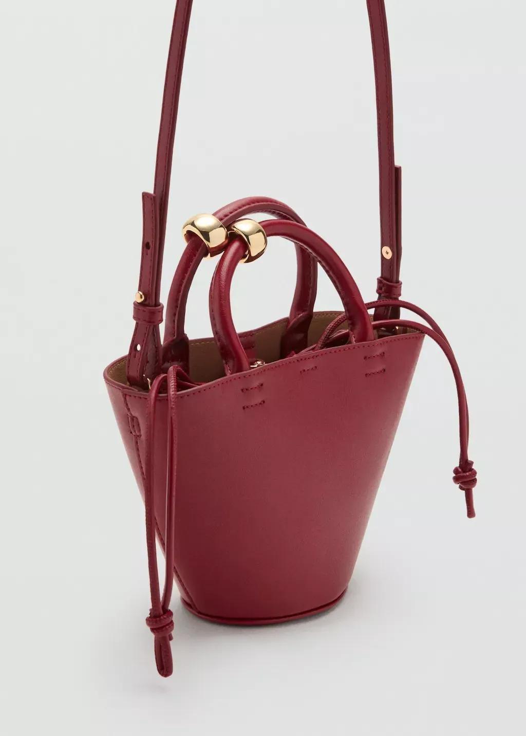 DARK RED Mini shopper bag with metallic detail, Dark Red, large image number 0