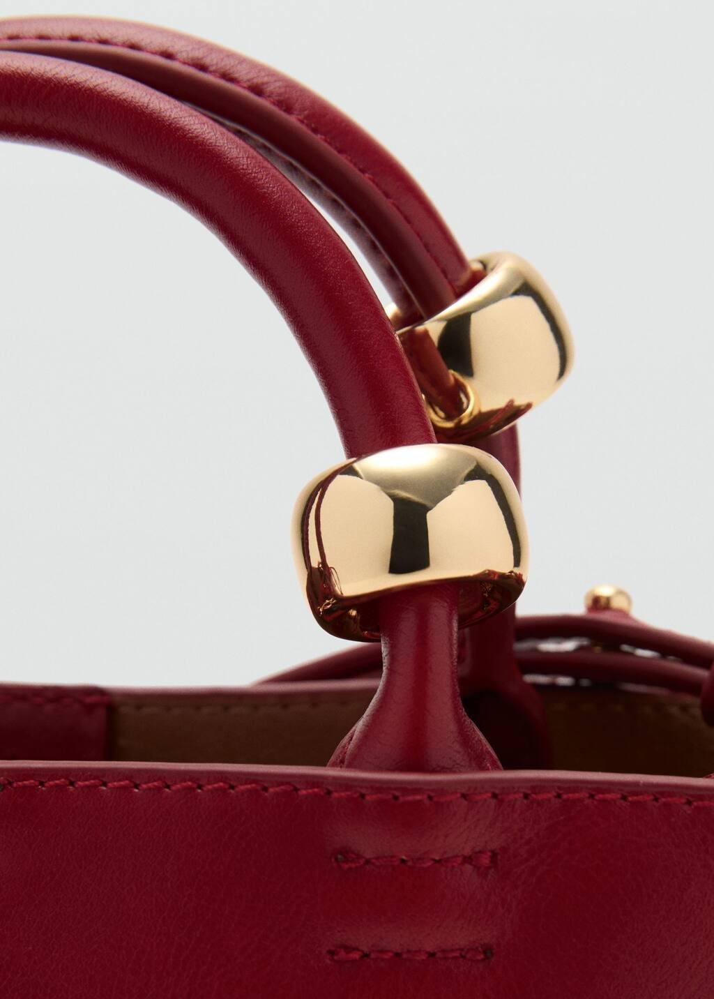 DARK RED Mini shopper bag with metallic detail, Dark Red, large image number 2