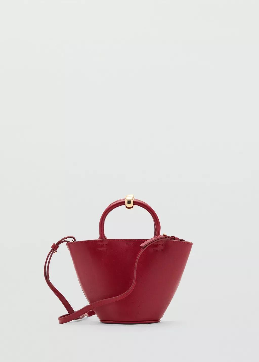 DARK RED Mini shopper bag with metallic detail, Dark Red, large image number 3