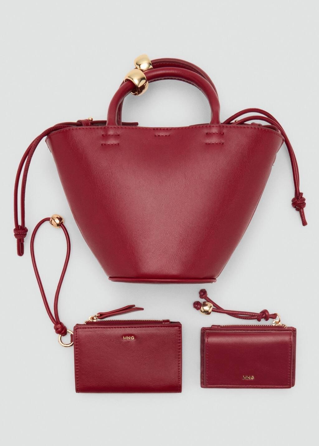 DARK RED Mini shopper bag with metallic detail, Dark Red, large image number 5