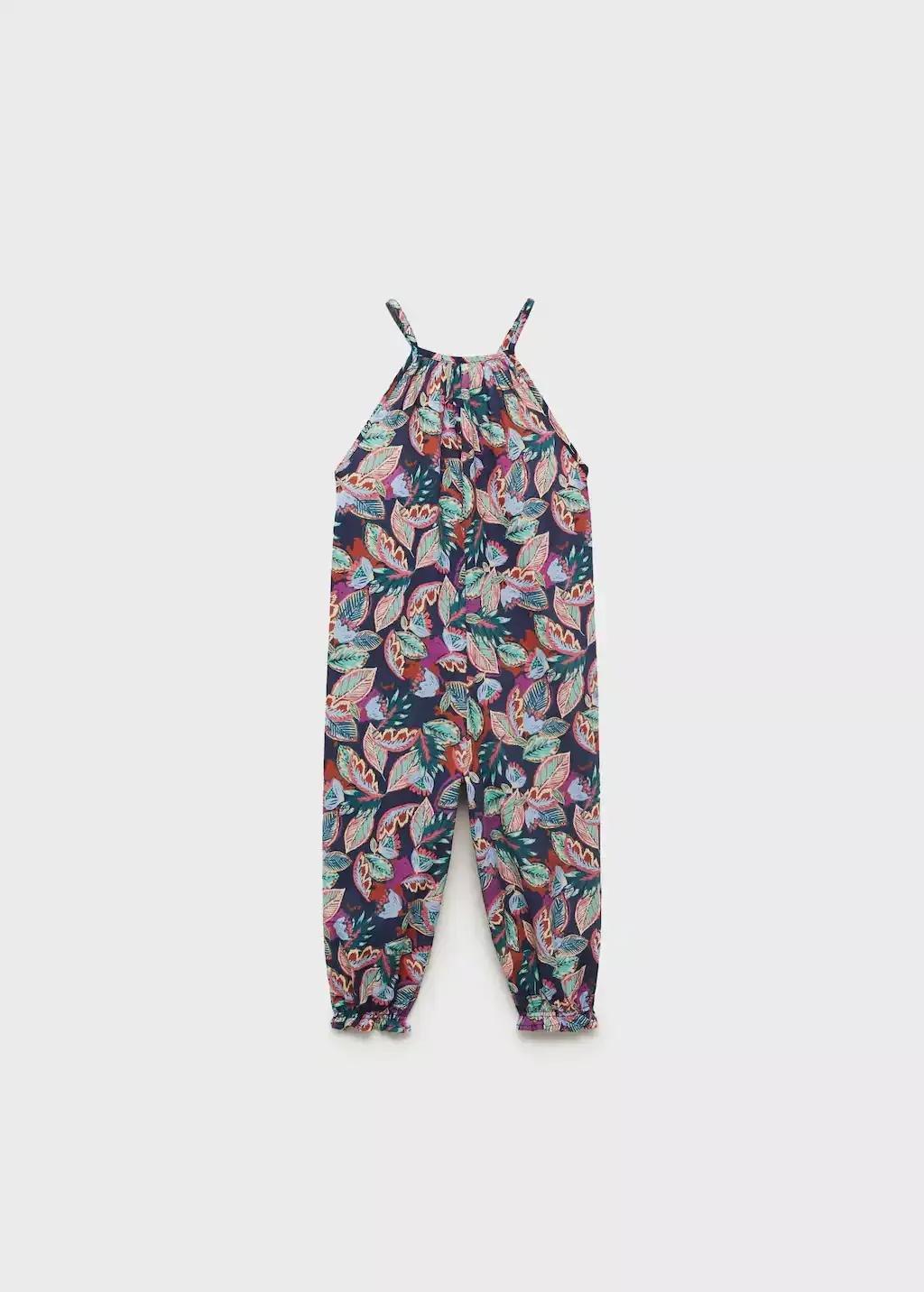 Navy Floral Print Jumpsuit, Kids Girls, , medium