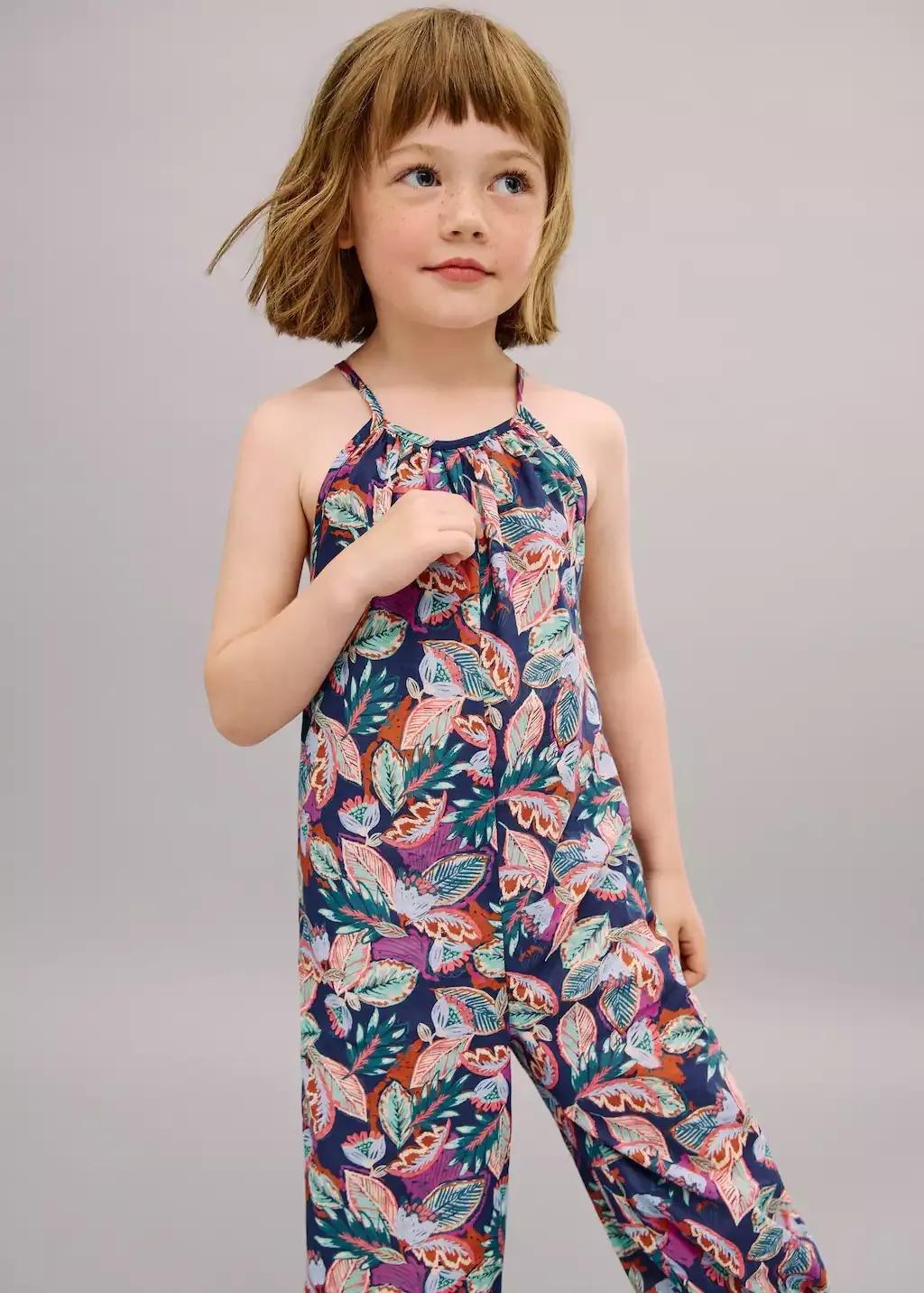 Navy Floral Print Jumpsuit, Kids Girls, , large image number 1