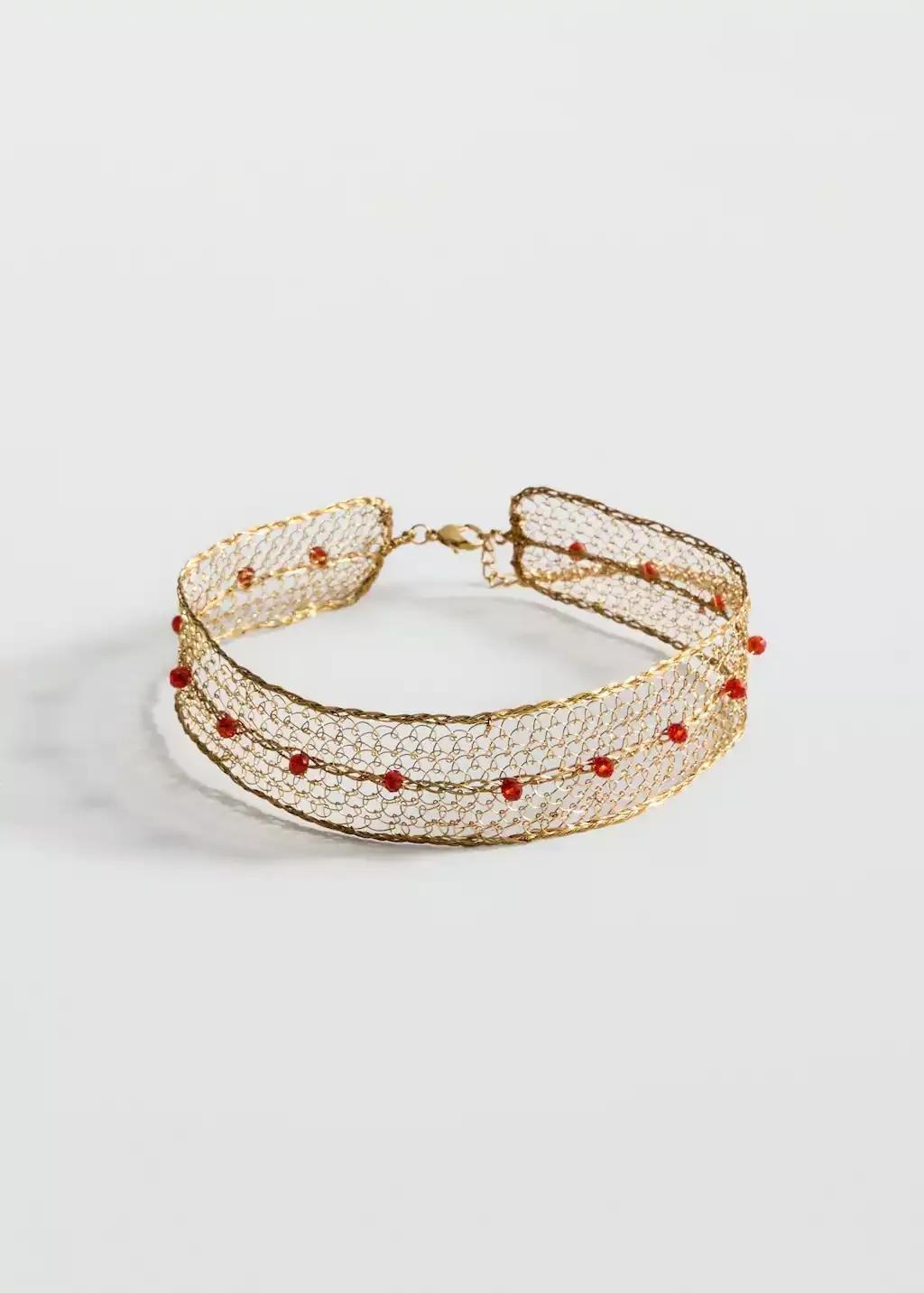 Gold Crystal Choker Necklace, Gold, large image number 2