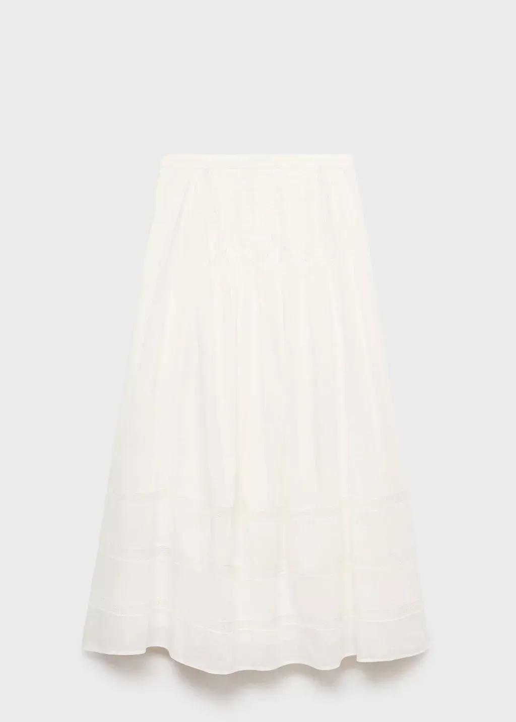 WHITE Lace cotton skirt, White, medium