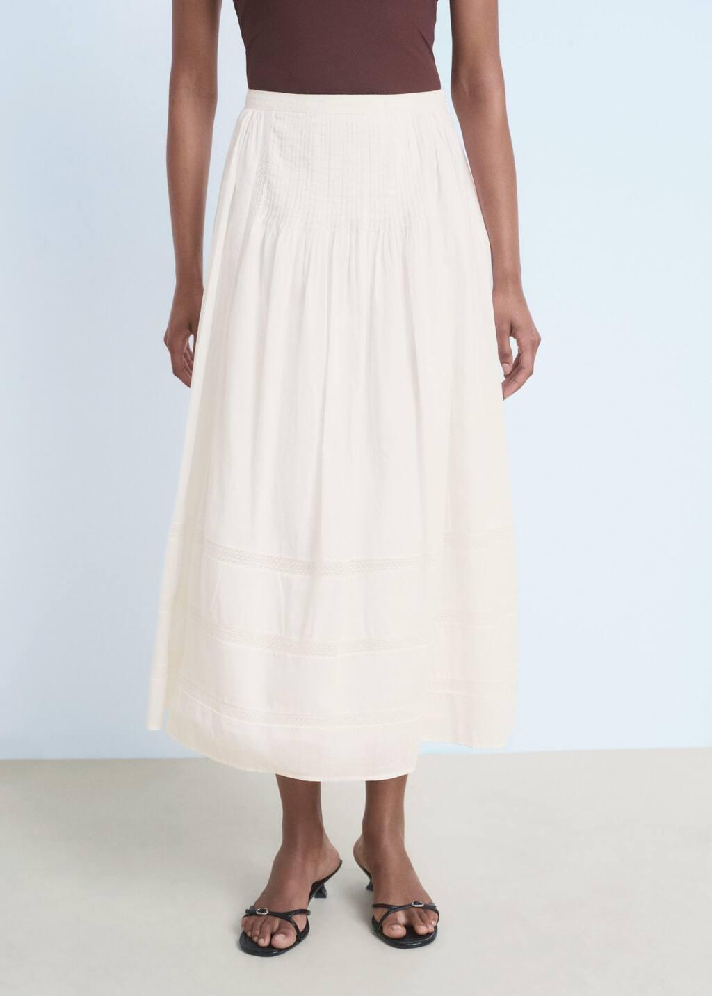 WHITE Lace cotton skirt, White, medium