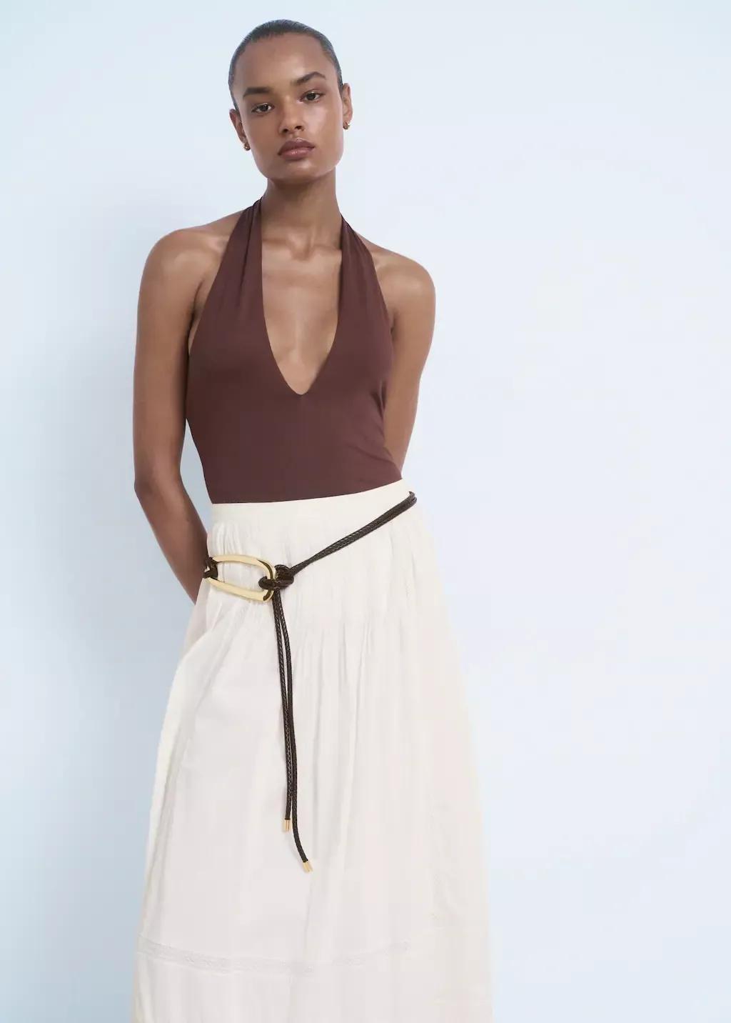 WHITE Lace cotton skirt, White, medium