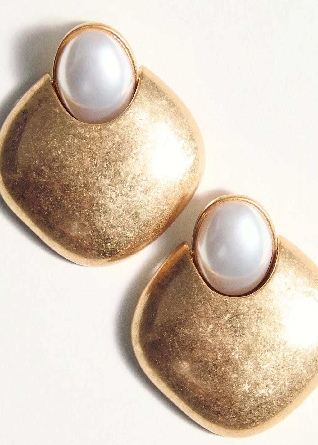 Gold Combined Pearl Earrings, Gold, large image number 1