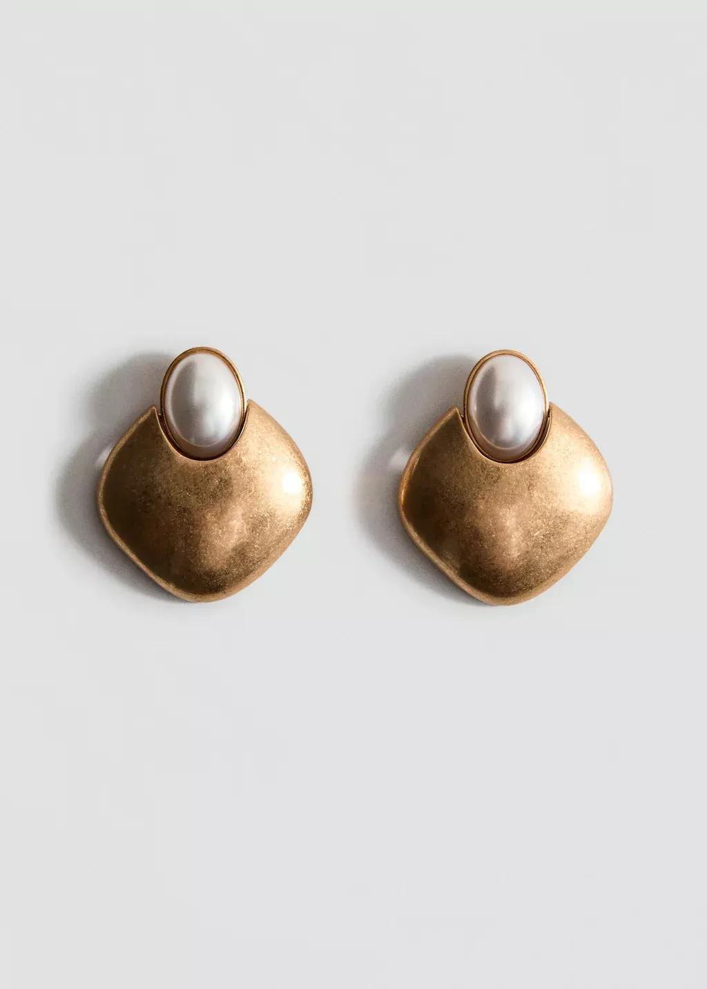 Gold Combined Pearl Earrings, Gold, large image number 2