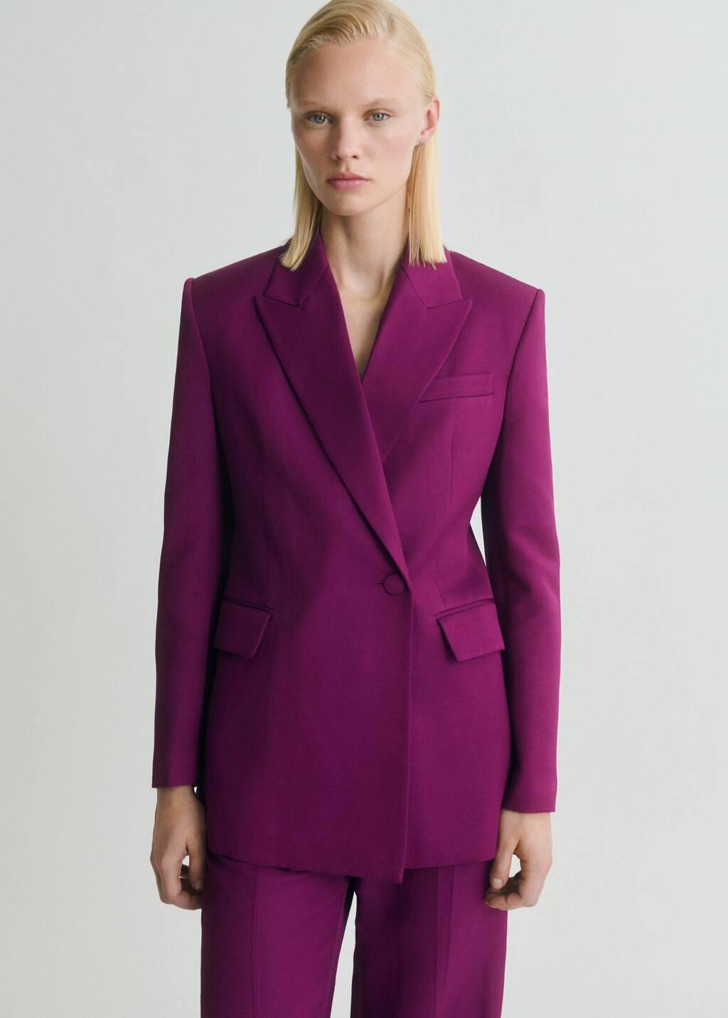 Fuchsia Double-Breasted Suit Blazer With Linen, , large image number 0