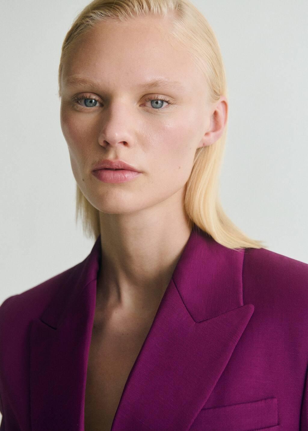 Fuchsia Double-Breasted Suit Blazer With Linen, , large image number 1