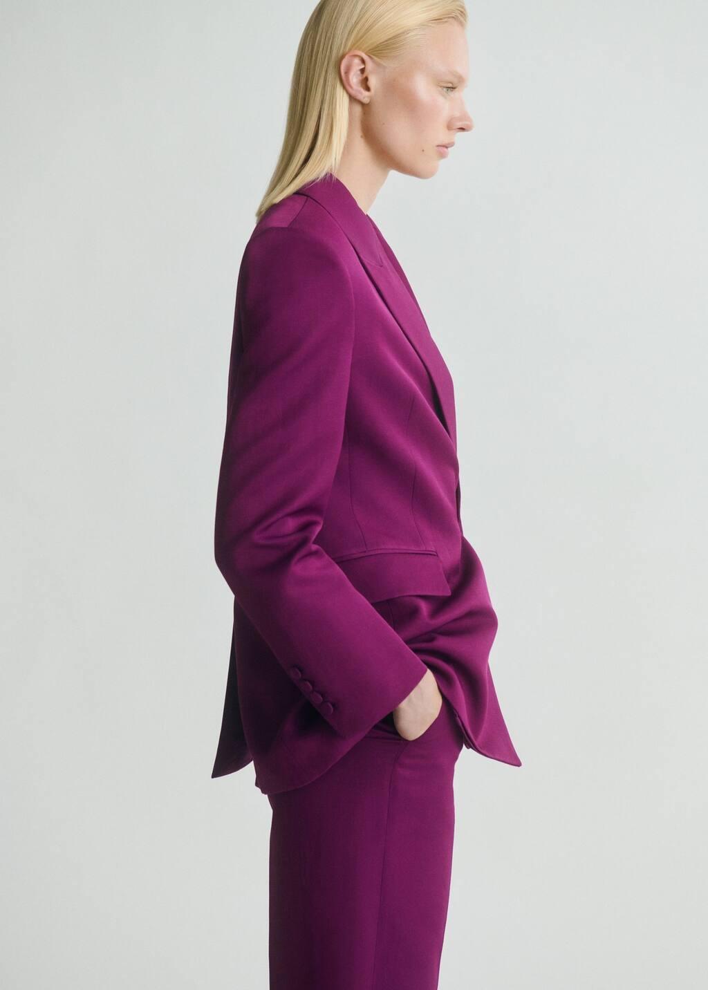 Fuchsia Double-Breasted Suit Blazer With Linen, , large image number 2