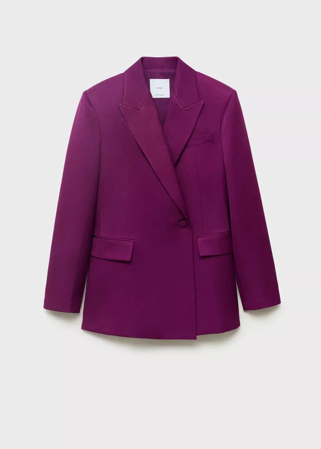 Fuchsia Double-Breasted Suit Blazer With Linen, , large image number 3